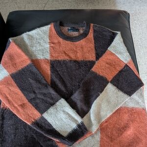 ASOS Men's Geometric Crewneck Sweater - Orange, Black, Cream